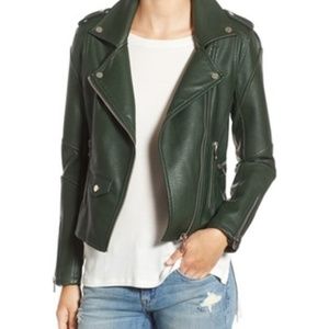 KHAKI GREEN FAUX LEATHER JACKET SILVER HARDWARE